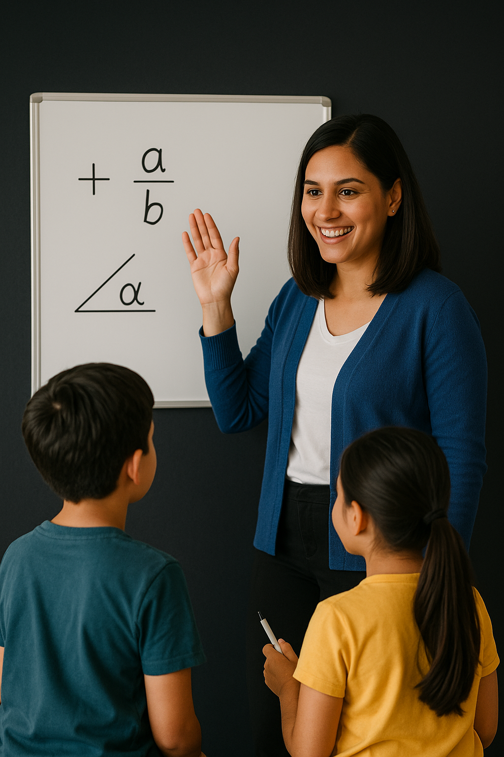 Happy kids learning with a supportive teacher